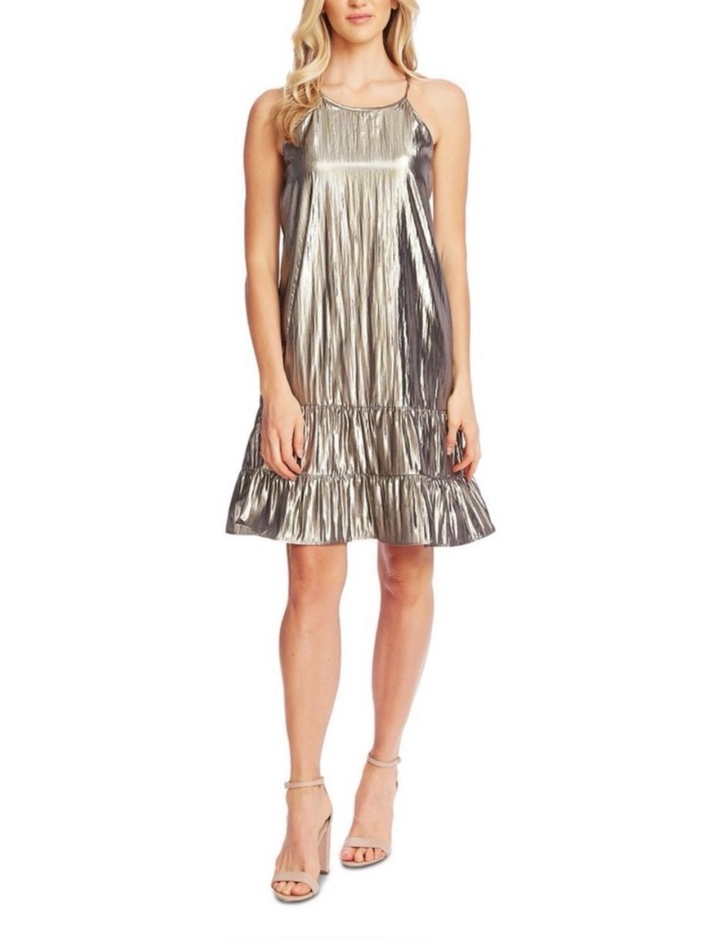 NWT CeCe Metallic Halter Dress